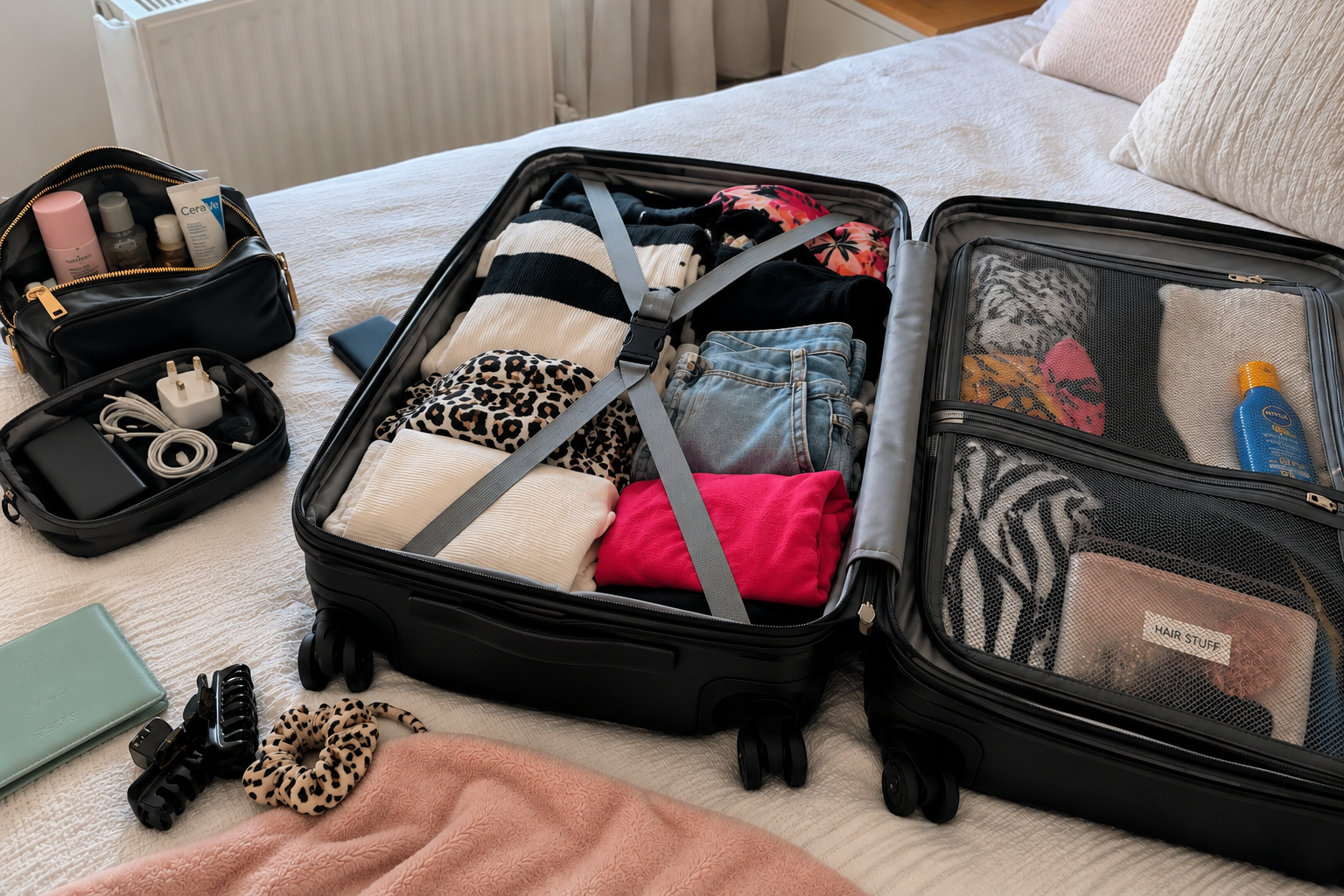 The Ultimate Holiday Packing List featured image Open suitcase packed with clothes and holiday essentials