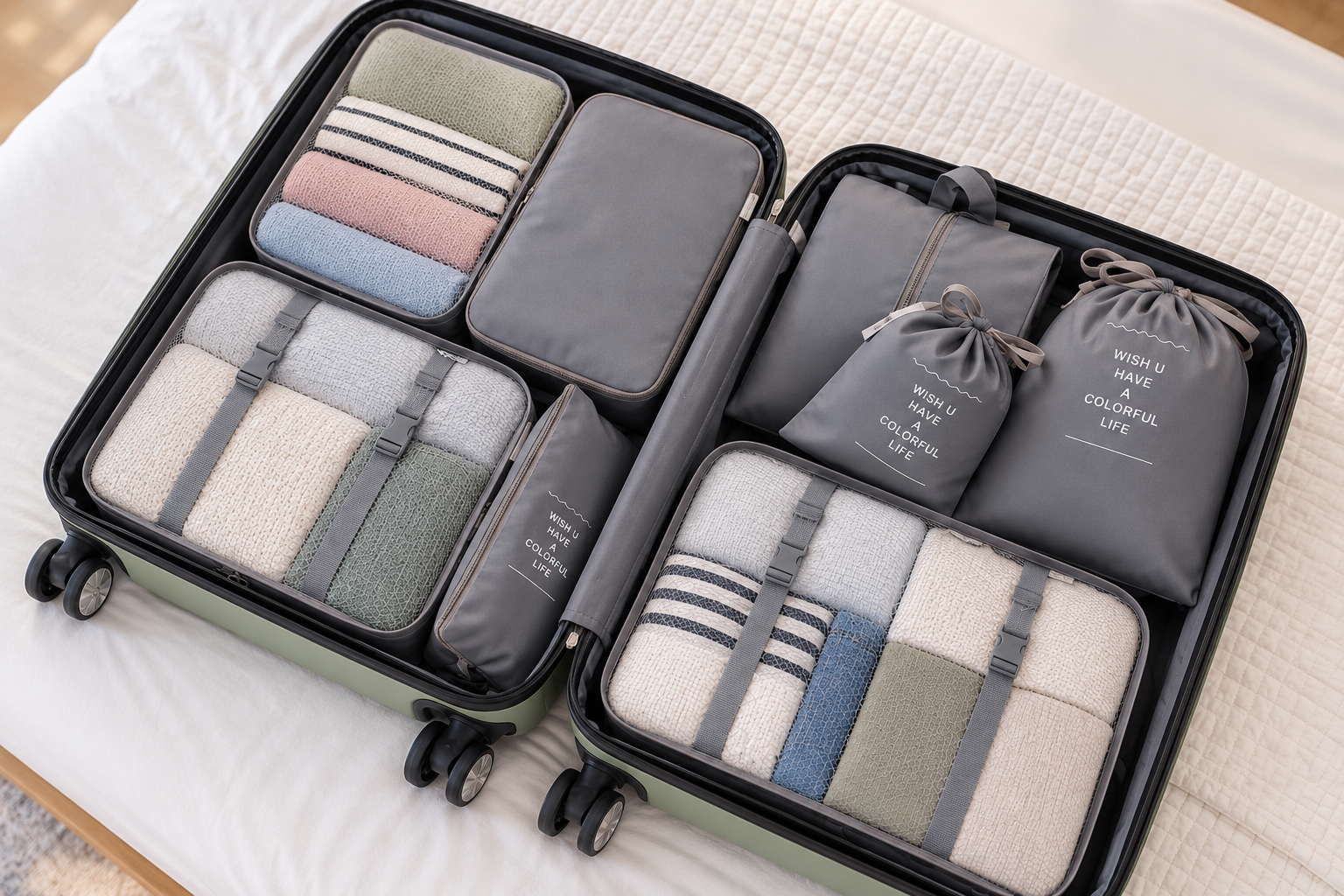Packing Cubes: What Are They and Why Use Them? Packing cubes organised inside an open suitcase
